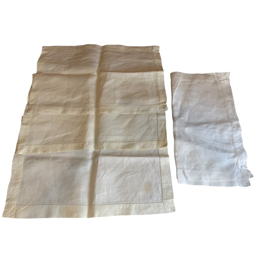Vintage Linen Hemstitch Table Linens Placemats Runner Cream White